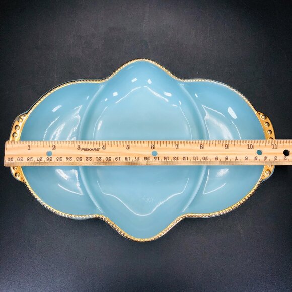 Vintage FIRE KING Delphite Blue Milk Glass Relish Divided Dish Serveware - Picture 9 of 12